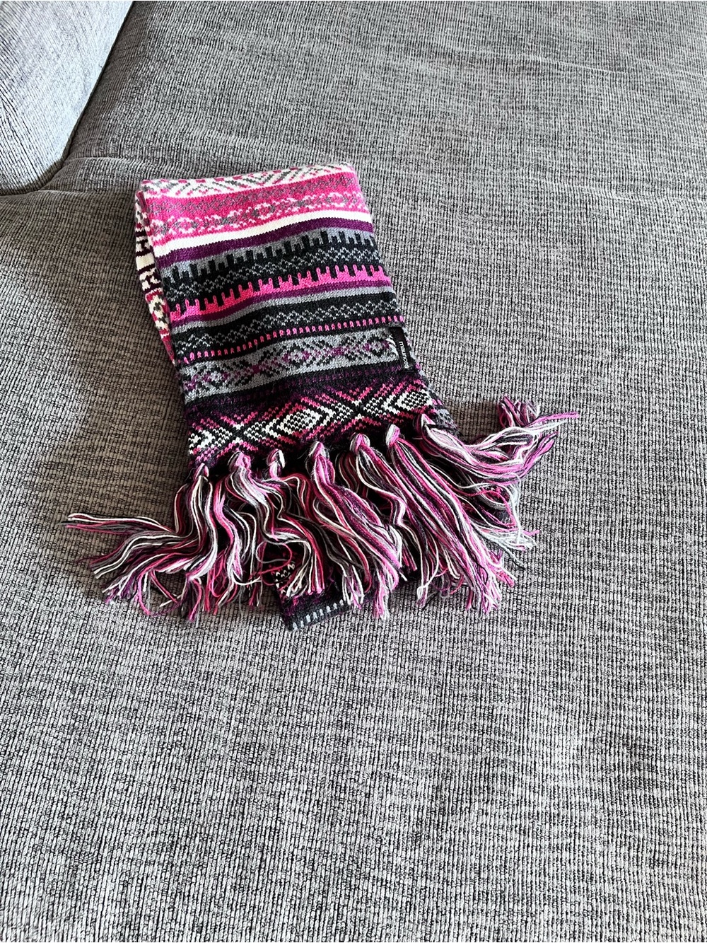 Women's Pink Patterned Fringe Scarf